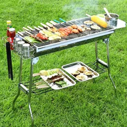 Livzing Foldable Charcoal Barbeque Grill Set for Home & Outdoor BBQ Grill Set for Camping Picnics Traveling with Storage Shelf and Hooks-Stainless Steel (barbecue grill set) image 1