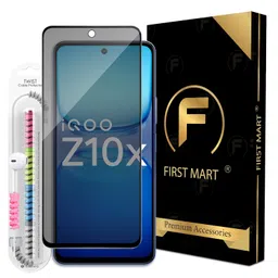 FIRST MART Privacy Tempered Glass Compatible for iQOO Z10x 5G (6.72 Inch) Edge to Edge Coverage with Easy Installation kit & Cable Protector | Anti-Spy Privacy Screen Protector image 1