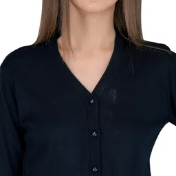 lady willington Women's Woolen V-Neck Cardigan - Daffodil Fabric, Thin, Winter Wear, Pure Wool, Free Size, Fully Warm (Navy, XL) image 3