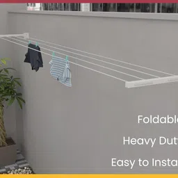 Amiraj Powder Coated Metal Cloth Drying Stand Foldable for Wall Mounted/Cloth Drying Rack/Clothes Hanger for Home Or Balcony with 40 Feet Rope and Fasteners Set image 3