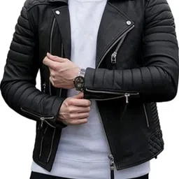 ASHAR ENTERPRISES Men's Quilted Leather Biker Jacket image 1