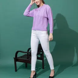 wear lusso Women’s Full Sleeves Round Neck Cable Design Pullover Sweater | Pure Woolen Winter Wear image 5