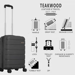 teakwood leathers Unisex 8 Wheels Trolley Bag, Hard Cabin with Zipper Closure, Adjustable Push Button & Cross Side Strap, Lock System 360 Degree (55 CM, Dark Grey) image 5