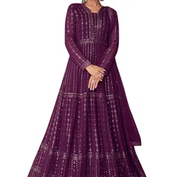 udayart Women's Faux Georgette semi Stitched Embroidery and Hand Work Multi Color Designer Anarkali Gown image 1