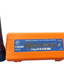 High-Power 18000 mAh Double Battery Rechargeable LED Flashlight with Long Range Bright Focus Beam Black image 5