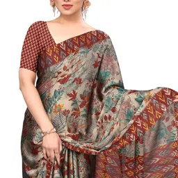 mirchi fashion Women's Stylish Chiffon Botanical Printed Saree with Blouse Piece image 1