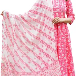 yash gallery Women's Cotton Floral Printed Anarkali Kurta with Pants & Dupatta Set image 1