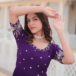 foxdx Women's Georgette Embroidered Flared Anarkali Kurta Gown for Women image 4