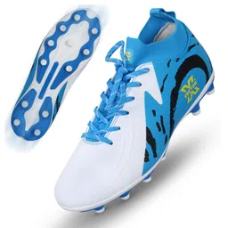 Vector X Octane 2.0 Imported PU Upper |PU Sole |Soccer Football Studs/Shoe | Durbale | Lightweight | Embose Printing (White-Blue) Size-6 image 2