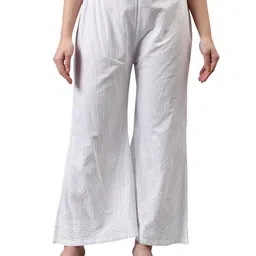 seva chikan Hand Embroidered Lucknowi Chikankari White Cotton Flared Palazzo for Women SCL11021 image 1