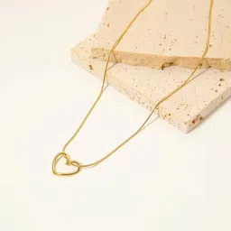 salve Stainless Steel Gold Heart Pendant Necklace for Women with Chain | Anti Tarnish Jewellery Neck Chain for Girls Loocket | Aesthetic Necklace for Girls, Valentine's Gift for Girlfriend image 2