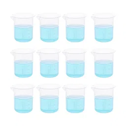Supertek Pack of 12 |100ml Plastic Measuring Beaker for Lab | Reusable Measuring Cup for Kitchen Cooking Baking & Measuring Solid and Liquid | Transparent image 1