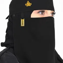 crench creation Women's Fidoush Fabric fashion Nosepiece One Layer Saudi Niqab for Muslim WomenGirl (C-F-105056_Black) image 3