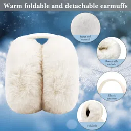 sorfneo Womens Foldable Ear Muffs Cute Winter Ear Warmer Outdoor Warm Girl Gloves Earmuffs Set image 5