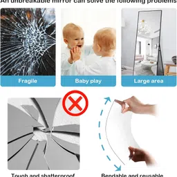 GENNICCI Full Length Wall Mirror Tiles, 12"x12" 4Pcs Acrylic Wall-Mounted, Shatterproof Non Glass Safety, Great for Dorm, Door, Gym, Square, Transparent image 3