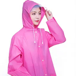 malvina Women Fancy Plain Raincoat Waterproof Long EVA Rain Poncho (Pink) image 2