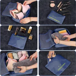 BESTOTTAM 6 in 1 Polyester Secret Pouch Travel Bag Packing Cubes Laundry Bag with Undergarments & Cloth Storage Organizer Travelling Set/Suitcase Cloth Cube Bag (6 PC SET DARK BLUE) image 3