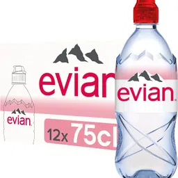 Evian Natural Mineral Water 750ml sports cap (Pack of 12 x 75cl) image 1