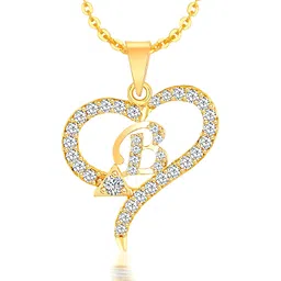 kanak jewels Spade shape B Letter Fashion Jewellery Valentine Gift Alphabet Heart Chain Necklace pendant for girls women men boys girlfriend Jewellery Gold-plated Cubic Zirconia Alloy Brass Pendant image 1