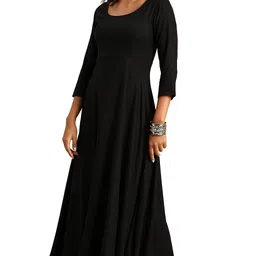 janasya Women's Black Rayon Kurta With Dupatta image 3