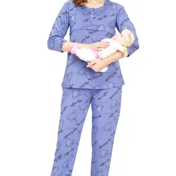 zeyo Women's Cotton Cup & Saucer Printed Nursing & Maternity Night Suit Set Of Top & Pajama Set Feeding Night Dress 5799 image 1