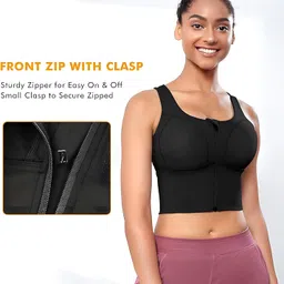 fabluk Women's Medium Impact Front Zip Sports Bra - Longline Fitness Crop Top with Criss-Cross Back, Wire-Free Yoga & Workout Tank, Sizes M-2XL image 2