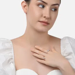 zaveri pearls Set of 2 Rose Gold Contemporary Cubic Zirconia Brass Adjustable Rings For Women-ZPFK11191 image 4