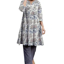 janasya Women's White Pure Cotton Floral Printed Tunic (JAC24TU01583-2XL) image 1