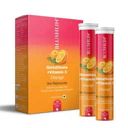 blushlin science meets skin BLUSHLIN Glutathione Tablets for Skin Glowing 500mg with Vitamin C | 30 Effervescent Tablets | Antioxidants for a Clear & Glowing Complexion for Women, Men | Sugar-Free, Gluta Glow (30 Count (Pack of 2), Orange) image 1