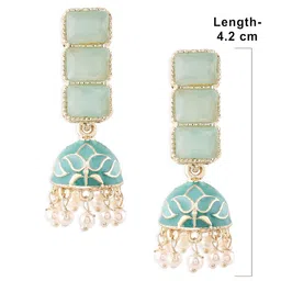 zaveri pearls Mint Green Enamel Ethnic Style Jhumki Earring For Women-ZPFK16526 image 5