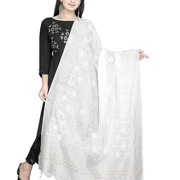 krezon Cotton White Chikankari Dyeable Dupatta for Women & Girls image 2