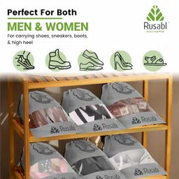 rusabl Shoe Bag for Travel (Pack of 12, Grey) Non Woven, See Through Window, Drawstring Closure, Travel Organiser Pouch for Women & Men Sports Shoes, Sandals, Slippers, Footwear Cover for Travelling image 5