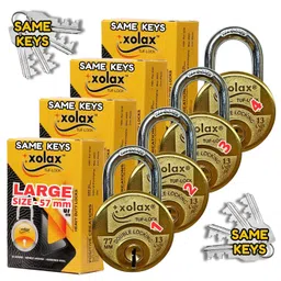 XOLAX 4 Locks Set - Large Size Same Key Padlocks Golden Brass Color | Lock and Keys | Lock for Home | 3 ton Heavy Duty (4 Locks with Same Keys, Large Size 77 mm) image 1