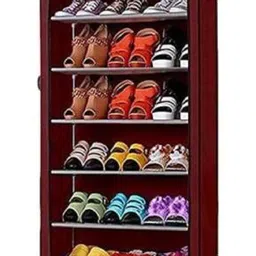 DEMARK Presenting Multipurpose Collapsible Iron Pipe Shoe Rack Wardrobe 6 Layer with Cover Waterproof Dust Resistance for Home (Maroon) image 1