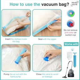 Roughhouse Ultra-Durable Vacuum Storage Bags Pack of 5 Space Saver for Clothes and More- Airtight, Reusable Compression Bags with Double-Zip Seal, Free Pump image 2