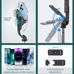 subton basics Long Selfie Stick Big Tripod with Wireless Bluetooth Selfie Remote|Compatible with All Smartphones for YouTube Vlogging Reels (172cm Selfie Stick) image 3