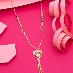 ramdev art fashion jewellery 22k Gold Plated Heart Shape Mangalsutra With Black Beads Beautiful Latkan Tali/Tanmaniya/Nallapusalu/Mangalsutra for Women image 2