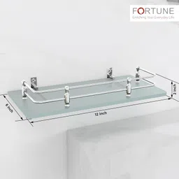 FORTUNE Multi-Purpose Wall Hung (Frosted) Glass Front Bathroom Shelf with Wall Brackets, Storage Holder, 12 x 6 Inch - (Pack of 3) image 2