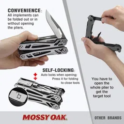 MOSSY OAK Multi-functional Pliers, 21-in-1 Outdoor Multi-Tool, Knife, Wire Cutter, Saw, Can Opener, Bottle Opener, Screwdriver Bit, Spring and Pouch Included, Locking image 3