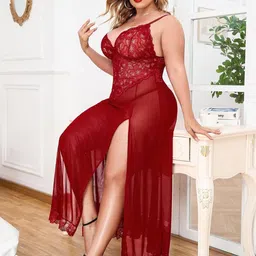 beera Women's Lace Embroidered Maxi Babydoll Lingerie Set image 5