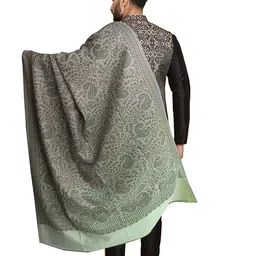 Men's Kashmiri Stylish Woolen Jamawar Ambi Design Shawl, Stole for Men| Perfect for Winter and Gifts [SIZE:40X80 Inches] FAWN-GREEN image 2