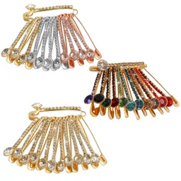 vama Gold Plated Multicolor Crystal Rhinestone Saree Pins Pallu Plates Brooch Pin for Women image 1