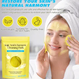KAVRUL Turmeric & Kojic Acid Face Cleansing Foaming Pads for Dark Spots, Skin Brightening & Acne Prevention With Vitamin C, For All type of skin, skin frienldly (60 wipes) image 2