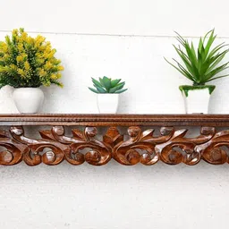 inception global Hand Carved Decorative Brown Wooden Wall Shelf/Wall Bracket/Book Rack for Living Room |Pre-Assemble | Walnut - (Bale Design) image 1