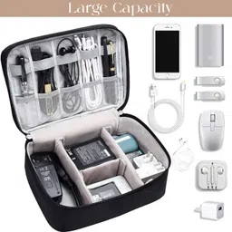 VDHJA Electronics Accessories Organizer Bag-Universal Carry Travel Gadget Bag for Cables, Plug and More, Perfect Size Fits for Pad Phone Charger Hard Disk(Black) image 2
