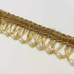eera fashion icing private limited Eerafashionicing Golden Pearl And Beads Lace 9 Meter For Dresses, Crafts, Home Decor image 4