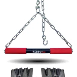 liffo Liffo® Pull Up Bar Hanging Rod For Height Increase Heavy Duty For Kids,Adult With Weight Lifting Gloves (5FT) Red image 1