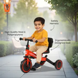 4-in-1 Trot n’ Roll | with Sunshade | 3 Mute EVA Wheels | Big Wheel Hub | Music & Light | Steel Frame | Non-Slip Tyres | Extendable Handle | Convertible to Balance Bike | (Red) (2-6 Years) image 3