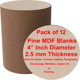 venuscribe (Pack of 12) - 4 Inch Round Wood Circles, 2.5 mm Thick - Unfinished MDF Board for Art & Craft DIY - Coasters, Painting, Resin, Mandala, Decoupage, Pyrography & Lippan Art image 1