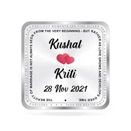 precious moments BIS Hallmarked Personalised Newly Married Silver Square Coin 10/20/50/100 Gram 999 Pure image 2